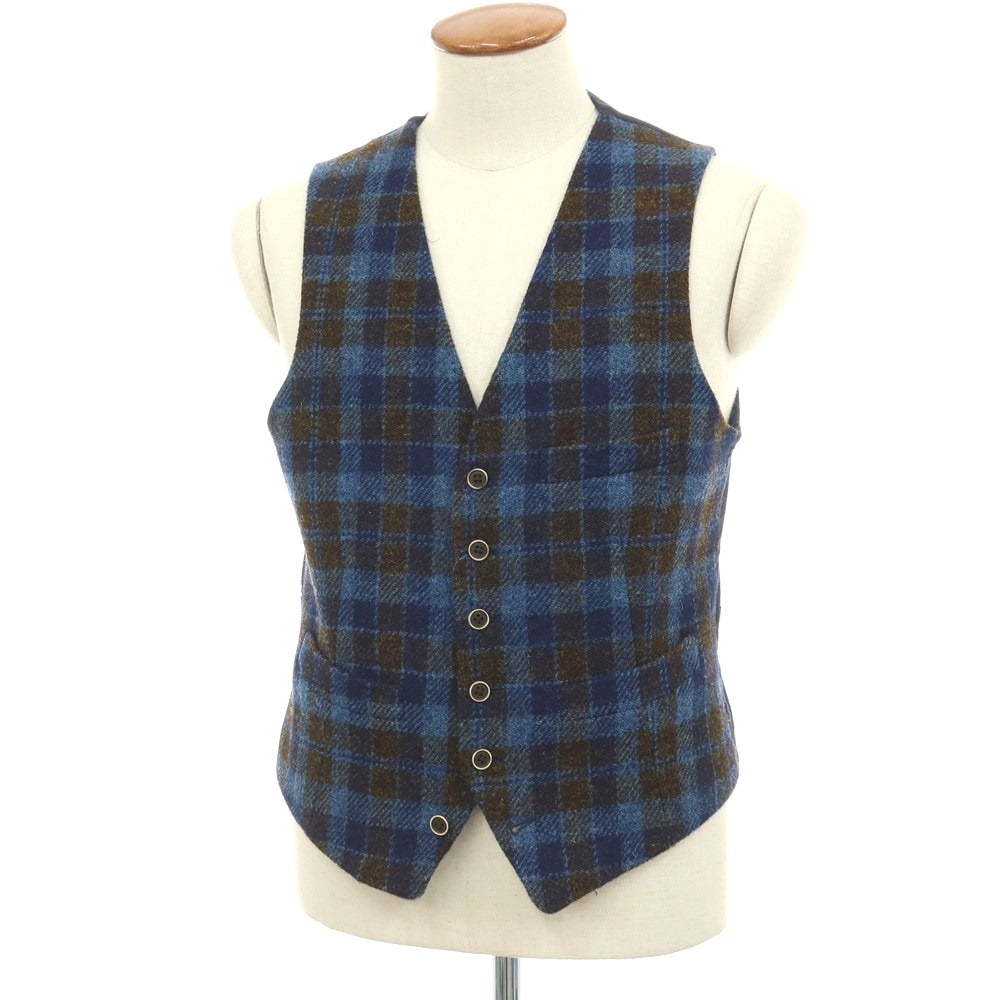 【中古】スーツカンパニー THE SUIT COMPANY ANTONIO LAVERDA ウール ハリスツイード チェック カジュアル系ジレ ベスト ブルーxカーキ【サイズM】【 状態ランクB 】【 メンズ 】
