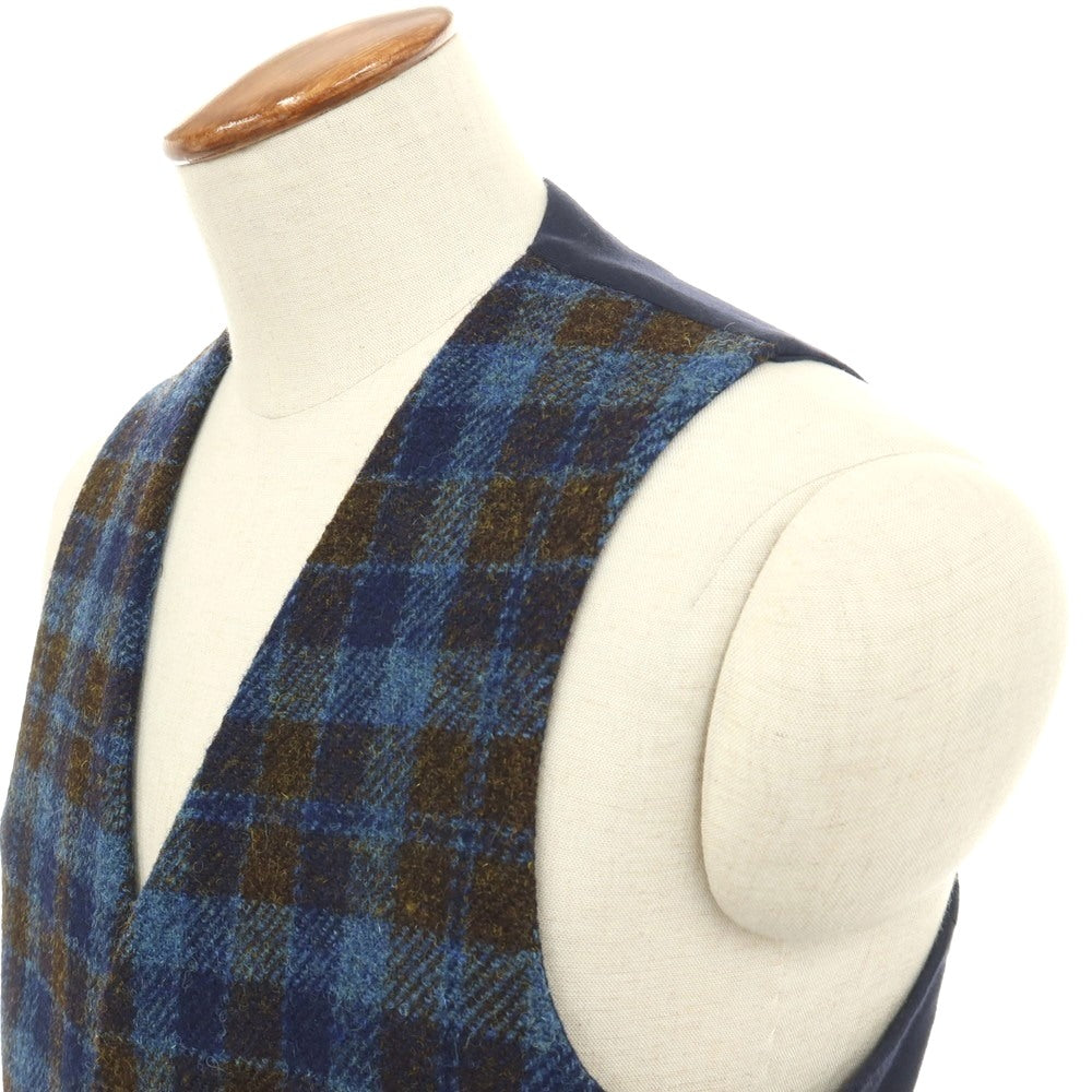 【中古】スーツカンパニー THE SUIT COMPANY ANTONIO LAVERDA ウール ハリスツイード チェック カジュアル系ジレ ベスト ブルーxカーキ【サイズM】【 状態ランクB 】【 メンズ 】