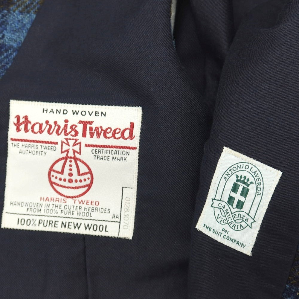 【中古】スーツカンパニー THE SUIT COMPANY ANTONIO LAVERDA ウール ハリスツイード チェック カジュアル系ジレ ベスト ブルーxカーキ【サイズM】【 状態ランクB 】【 メンズ 】