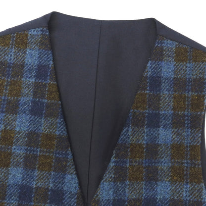 【中古】スーツカンパニー THE SUIT COMPANY ANTONIO LAVERDA ウール ハリスツイード チェック カジュアル系ジレ ベスト ブルーxカーキ【サイズM】【 状態ランクB 】【 メンズ 】