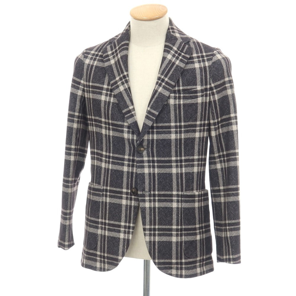 【中古】チルコロ1901 CIRCOLO 1901 コットン ジャージー チェック 転写プリント 裏起毛 2B カジュアルジャケット チャコールグレーxホワイト【サイズ42】【 状態ランクC 】【 メンズ 】