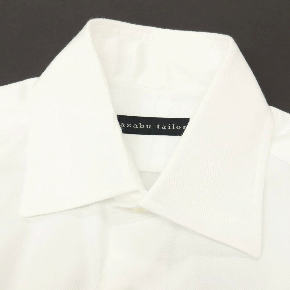 【中古】アザブテーラー azabu tailor コットン ヘリンボーン セミワイドカラー ドレスシャツ ホワイト【サイズ表記なし（S位）】【 状態ランクB 】【 メンズ 】