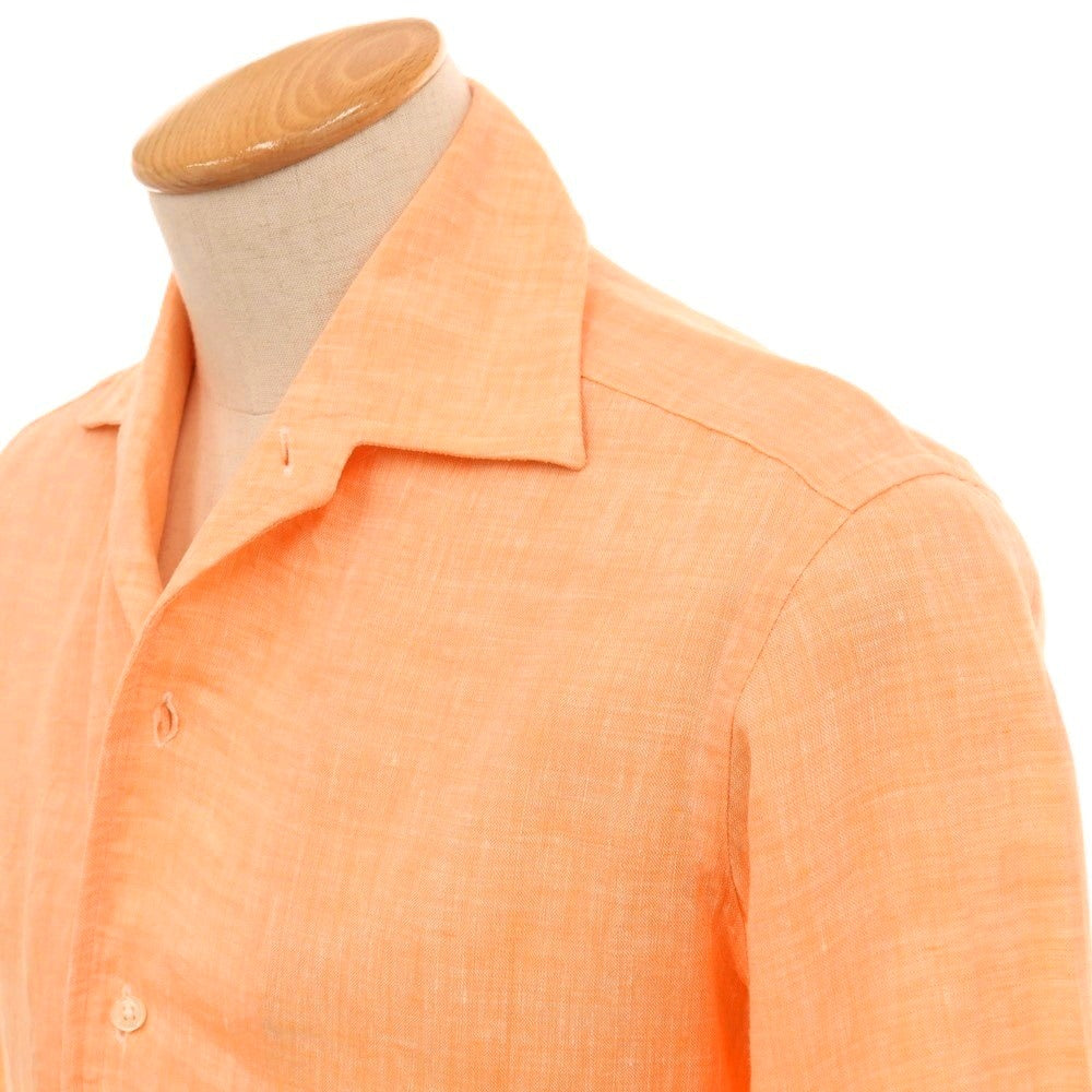 【中古】アザブテーラー azabu tailor リネン ワンピースカラー カジュアルシャツ オレンジ【サイズ表記なし（S位）】【 状態ランクB 】【 メンズ 】