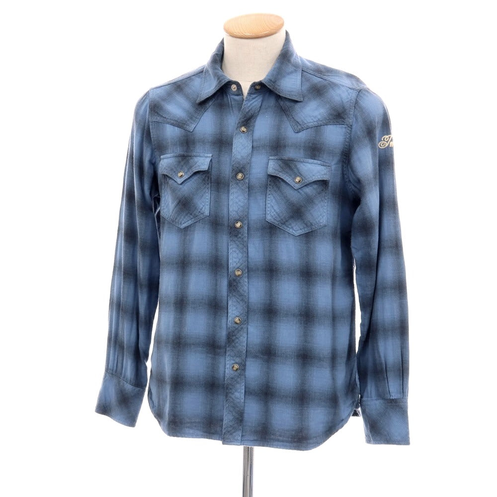 【中古】ティーエムティー T.M.T ダブルガーゼ オンブレチェック ウエスタンシャツ ブルーxブラック【サイズS】【 状態ランクC 】【 メンズ 】