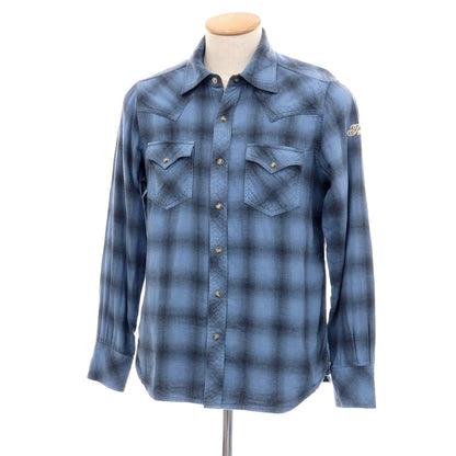 【中古】ティーエムティー T.M.T ダブルガーゼ オンブレチェック ウエスタンシャツ ブルーxブラック【サイズS】【 状態ランクC 】【 メンズ 】