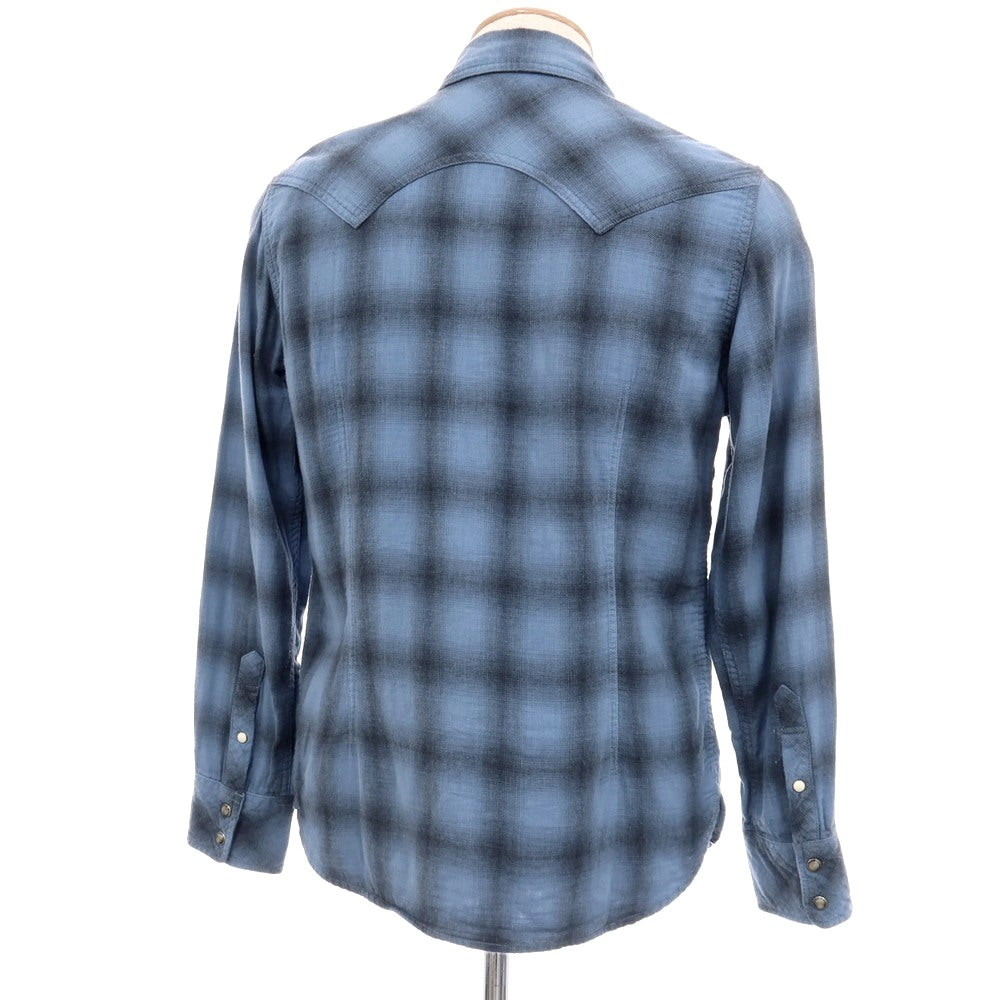 【中古】ティーエムティー T.M.T ダブルガーゼ オンブレチェック ウエスタンシャツ ブルーxブラック【サイズS】【 状態ランクC 】【 メンズ 】