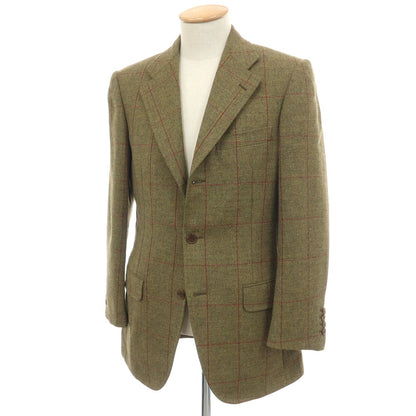 【中古】ビームスエフ BEAMS F ウール ヘリンボーン織り チェック 3B テーラードジャケット モスグリーンxレッド【サイズ44】【 状態ランクC 】【 メンズ 】