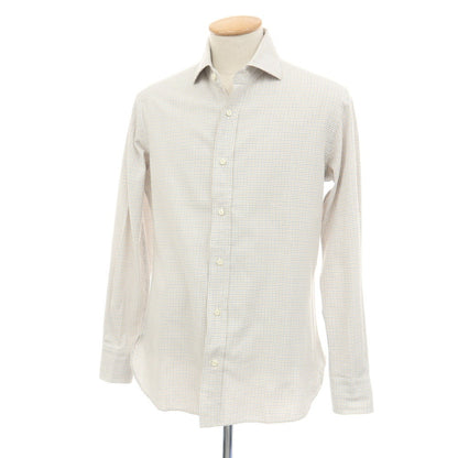 【中古】ビームスエフ BEAMS F コットン チェック セミワイドカラー ドレスシャツ ホワイトxベージュ【サイズ38】【 状態ランクC 】【 メンズ 】