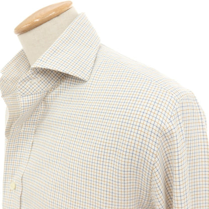 【中古】ビームスエフ BEAMS F コットン チェック セミワイドカラー ドレスシャツ ホワイトxベージュ【サイズ38】【 状態ランクC 】【 メンズ 】