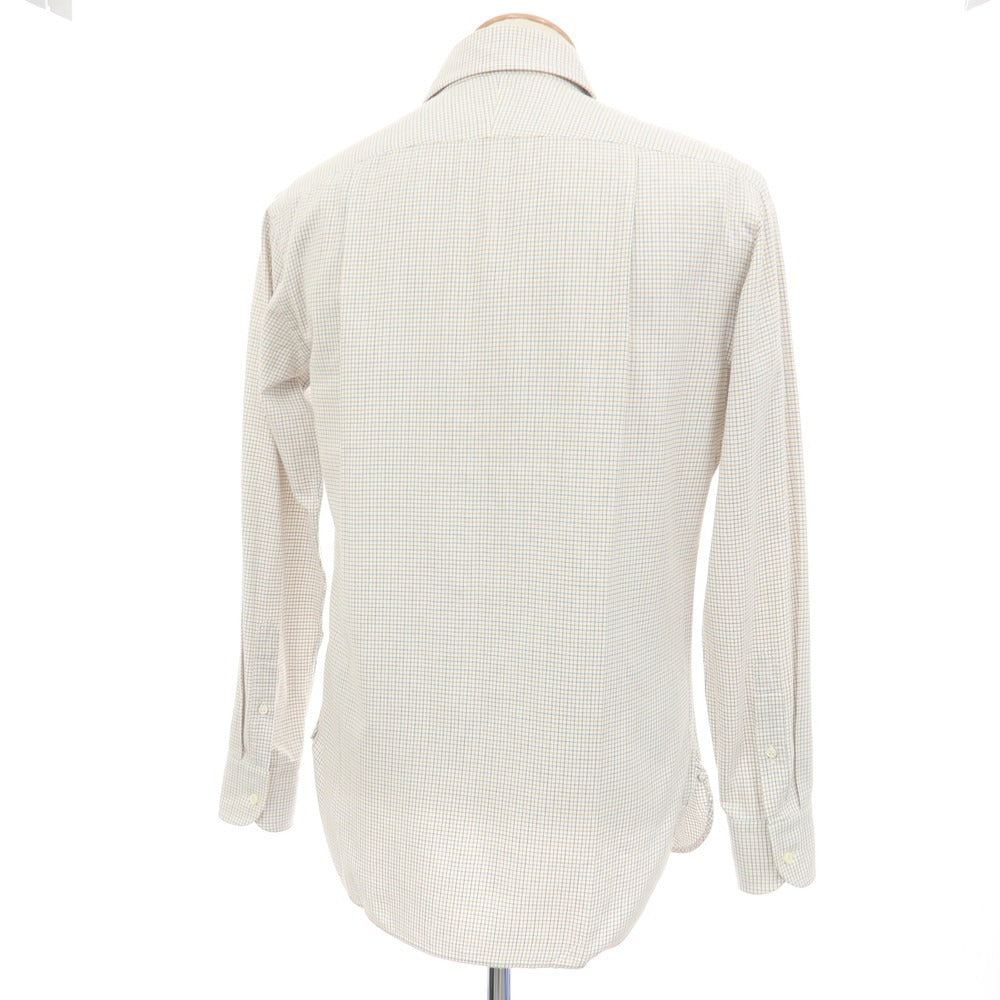 【中古】ビームスエフ BEAMS F コットン チェック セミワイドカラー ドレスシャツ ホワイトxベージュ【サイズ38】【 状態ランクC 】【 メンズ 】