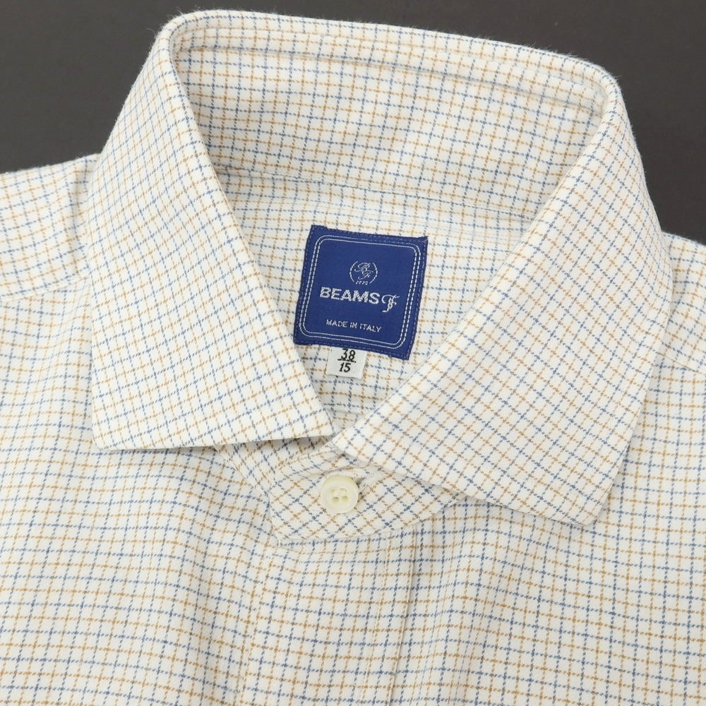 【中古】ビームスエフ BEAMS F コットン チェック セミワイドカラー ドレスシャツ ホワイトxベージュ【サイズ38】【 状態ランクC 】【 メンズ 】
