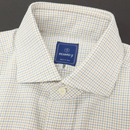 【中古】ビームスエフ BEAMS F コットン チェック セミワイドカラー ドレスシャツ ホワイトxベージュ【サイズ38】【 状態ランクC 】【 メンズ 】