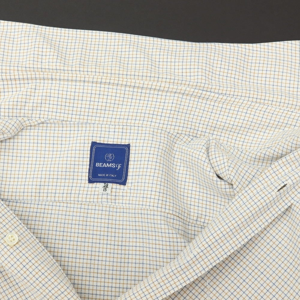 【中古】ビームスエフ BEAMS F コットン チェック セミワイドカラー ドレスシャツ ホワイトxベージュ【サイズ38】【 状態ランクC 】【 メンズ 】