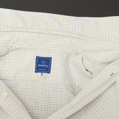 【中古】ビームスエフ BEAMS F コットン チェック セミワイドカラー ドレスシャツ ホワイトxベージュ【サイズ38】【 状態ランクC 】【 メンズ 】