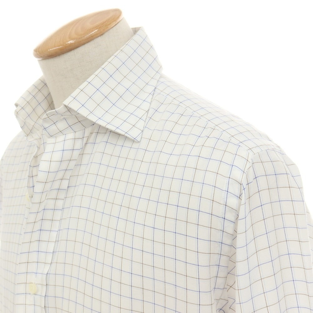 【中古】ビームスエフ BEAMS F コットン チェック セミワイドカラー ドレスシャツ ホワイトxブルー【サイズ38】【 状態ランクC 】【 メンズ 】
