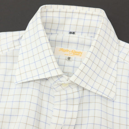 【中古】ビームスエフ BEAMS F コットン チェック セミワイドカラー ドレスシャツ ホワイトxブルー【サイズ38】【 状態ランクC 】【 メンズ 】