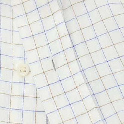 【中古】ビームスエフ BEAMS F コットン チェック セミワイドカラー ドレスシャツ ホワイトxブルー【サイズ38】【 状態ランクC 】【 メンズ 】