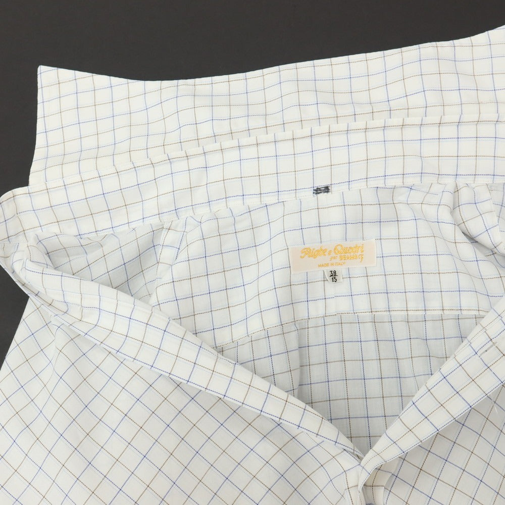 【中古】ビームスエフ BEAMS F コットン チェック セミワイドカラー ドレスシャツ ホワイトxブルー【サイズ38】【 状態ランクC 】【 メンズ 】