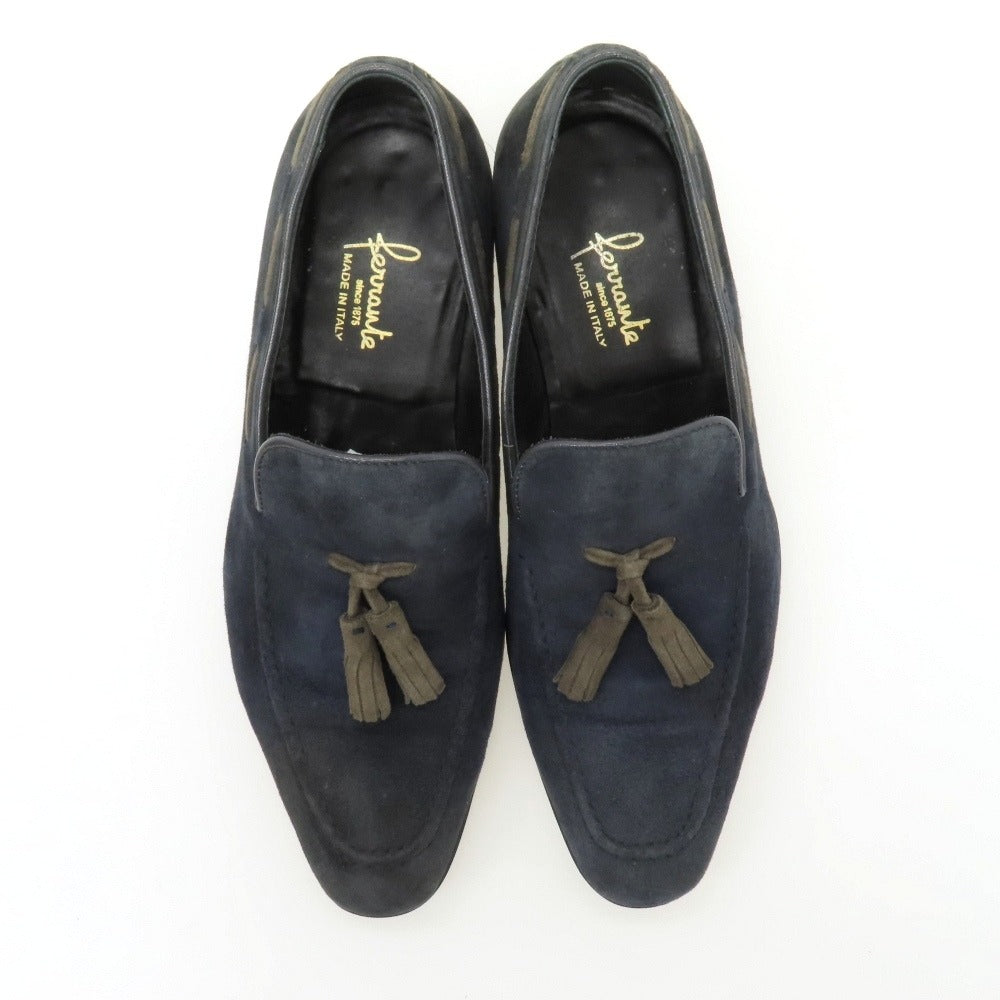 【中古】フェランテ FERRANTE スエード ローファー ネイビー【サイズ6】【 状態ランクC 】【 メンズ 】