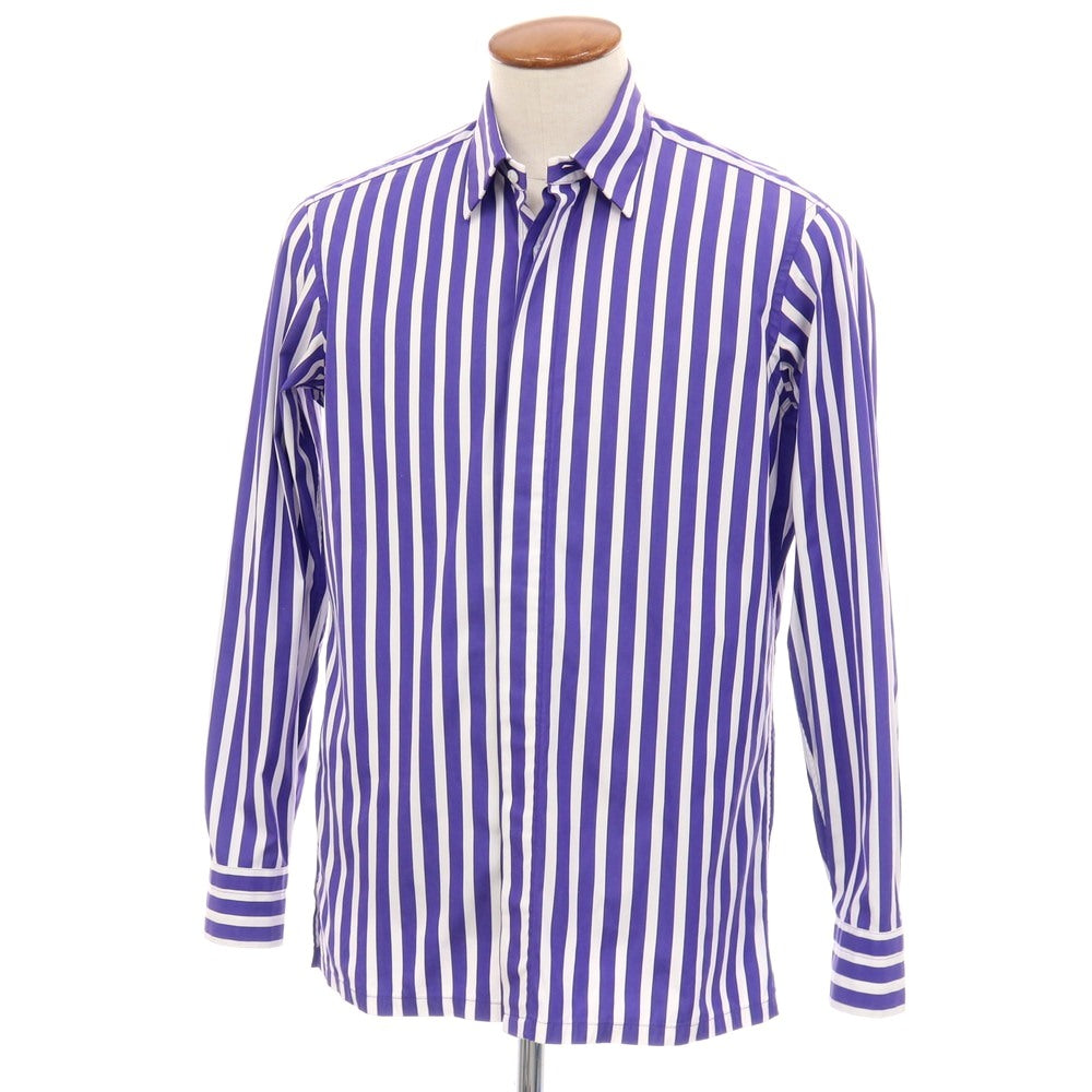 【中古】ランバンコレクション LANVIN COLLECTION コットン ストライプ レギュラーカラー カジュアルシャツ パープルxホワイト【サイズ46】【 状態ランクB 】【 メンズ 】