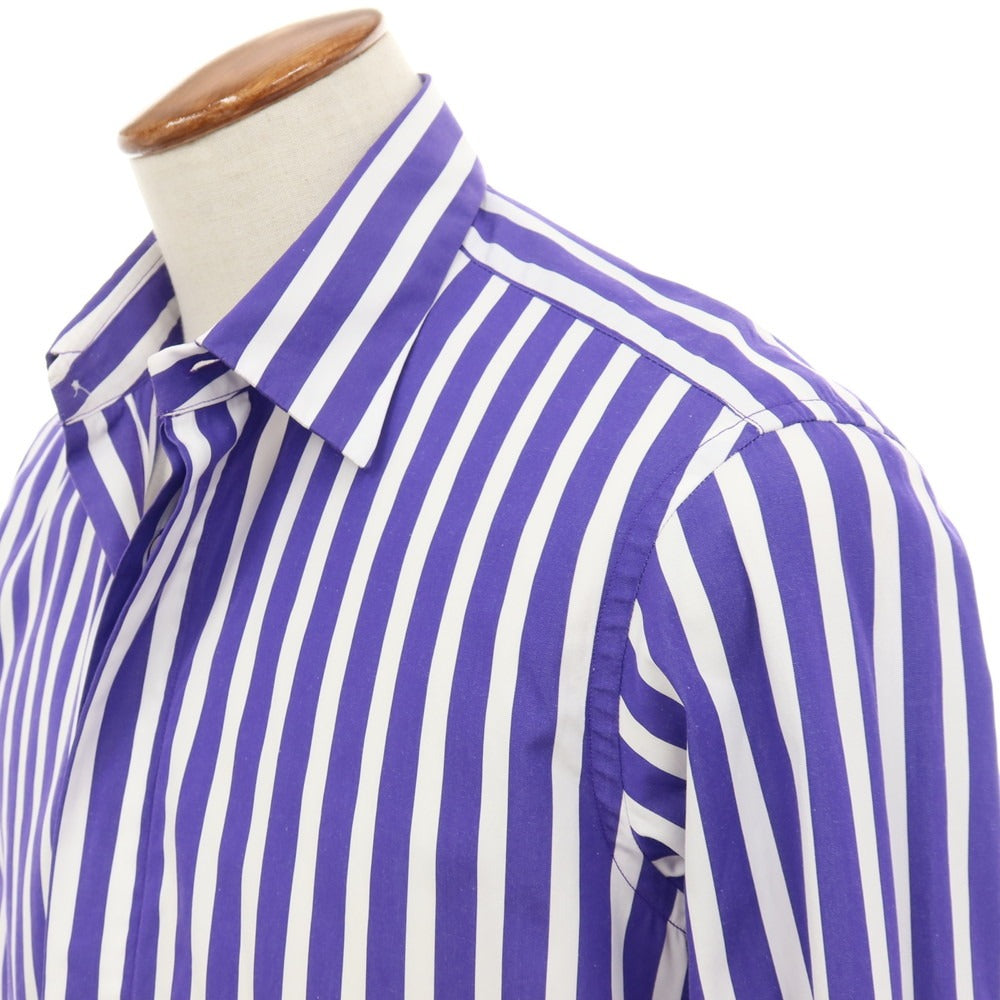 【中古】ランバンコレクション LANVIN COLLECTION コットン ストライプ レギュラーカラー カジュアルシャツ パープルxホワイト【サイズ46】【 状態ランクB 】【 メンズ 】