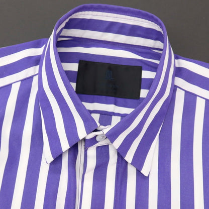 【中古】ランバンコレクション LANVIN COLLECTION コットン ストライプ レギュラーカラー カジュアルシャツ パープルxホワイト【サイズ46】【 状態ランクB 】【 メンズ 】