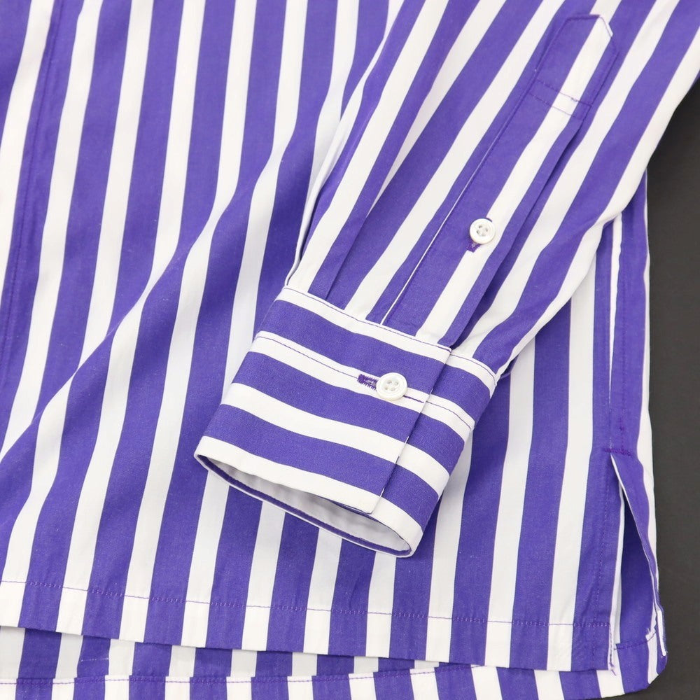 【中古】ランバンコレクション LANVIN COLLECTION コットン ストライプ レギュラーカラー カジュアルシャツ パープルxホワイト【サイズ46】【 状態ランクB 】【 メンズ 】