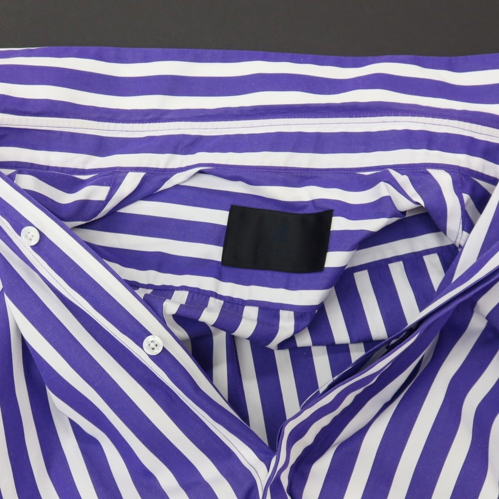 【中古】ランバンコレクション LANVIN COLLECTION コットン ストライプ レギュラーカラー カジュアルシャツ パープルxホワイト【サイズ46】【 状態ランクB 】【 メンズ 】