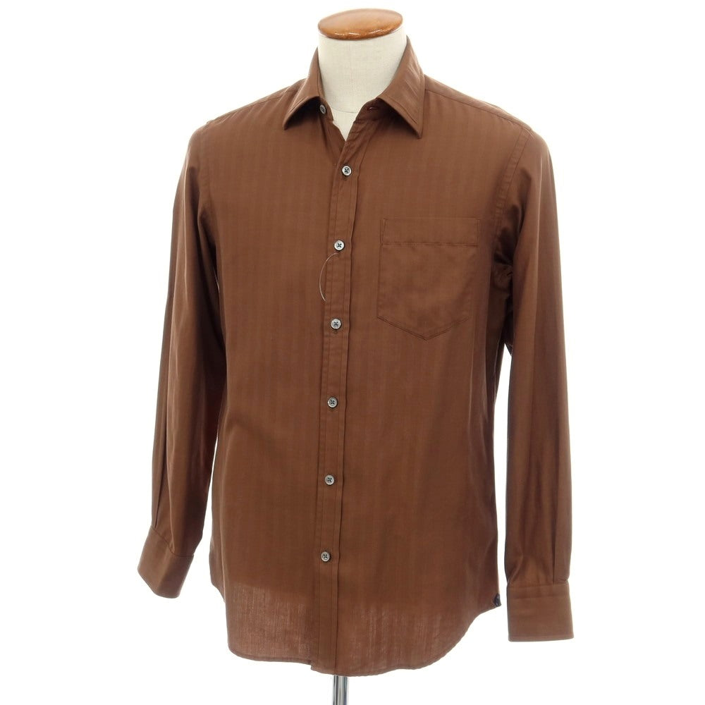 【中古】ポールスミスコレクション PAUL SMITH COLLECTION コットン ヘリンボーン レギュラーカラー カジュアルシャツ ブラウン【サイズM】【 状態ランクB 】【 メンズ 】