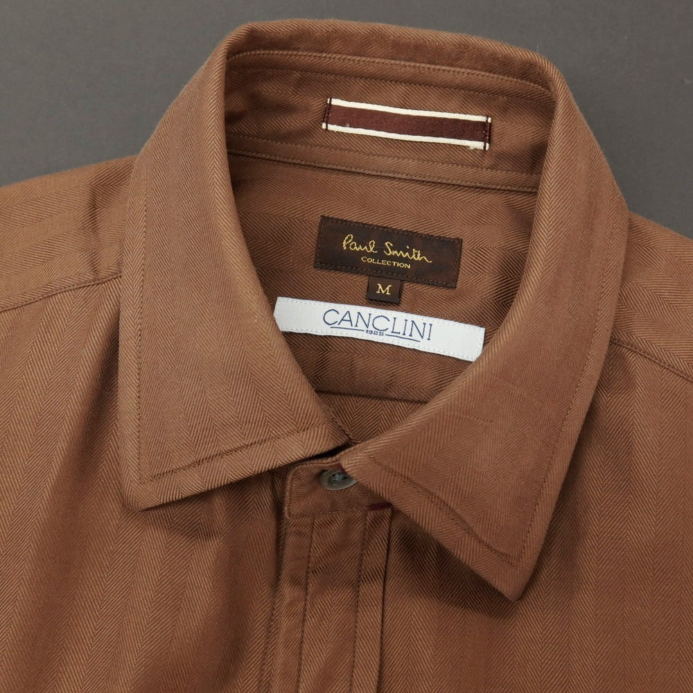【中古】ポールスミスコレクション PAUL SMITH COLLECTION コットン ヘリンボーン レギュラーカラー カジュアルシャツ ブラウン【サイズM】【 状態ランクB 】【 メンズ 】