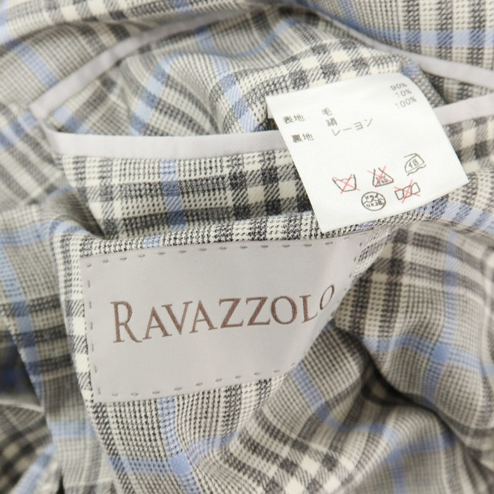 【中古】ラバッツォーロ RAVAZZOLO ウールシルク チェック 2B テーラードジャケット グレー系xブルー【サイズ46】【 状態ランクC 】【 メンズ 】