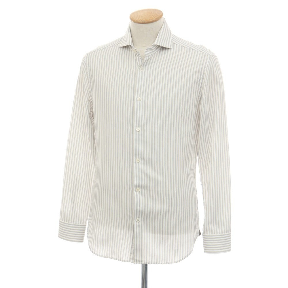 【中古】コルネリアーニ CORNELIANI コットン ストライプ ホリゾンタルカラー ドレスシャツ ホワイトxベージュ【サイズ38】【 状態ランクB 】【 メンズ 】