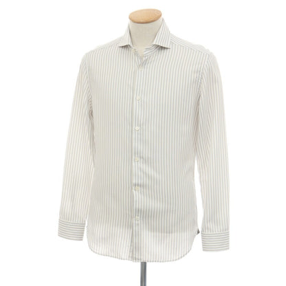 【中古】コルネリアーニ CORNELIANI コットン ストライプ ホリゾンタルカラー ドレスシャツ ホワイトxベージュ【サイズ38】【 状態ランクB 】【 メンズ 】