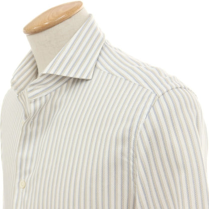 【中古】コルネリアーニ CORNELIANI コットン ストライプ ホリゾンタルカラー ドレスシャツ ホワイトxベージュ【サイズ38】【 状態ランクB 】【 メンズ 】