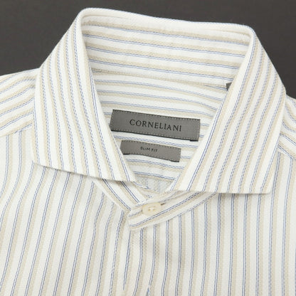 【中古】コルネリアーニ CORNELIANI コットン ストライプ ホリゾンタルカラー ドレスシャツ ホワイトxベージュ【サイズ38】【 状態ランクB 】【 メンズ 】