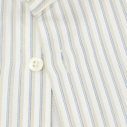 【中古】コルネリアーニ CORNELIANI コットン ストライプ ホリゾンタルカラー ドレスシャツ ホワイトxベージュ【サイズ38】【 状態ランクB 】【 メンズ 】