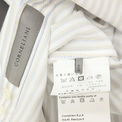 【中古】コルネリアーニ CORNELIANI コットン ストライプ ホリゾンタルカラー ドレスシャツ ホワイトxベージュ【サイズ38】【 状態ランクB 】【 メンズ 】