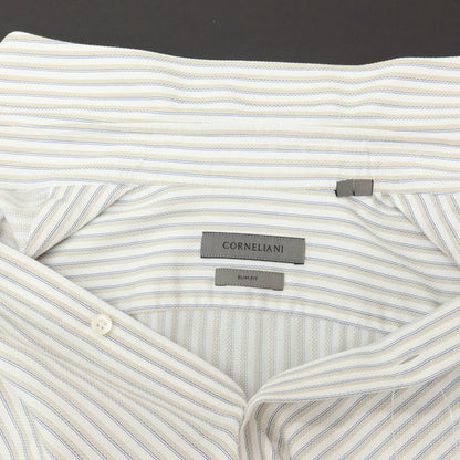 【中古】コルネリアーニ CORNELIANI コットン ストライプ ホリゾンタルカラー ドレスシャツ ホワイトxベージュ【サイズ38】【 状態ランクB 】【 メンズ 】