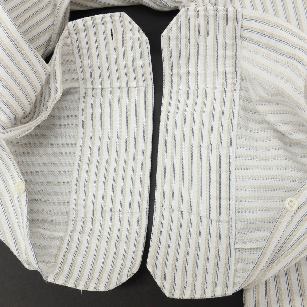 【中古】コルネリアーニ CORNELIANI コットン ストライプ ホリゾンタルカラー ドレスシャツ ホワイトxベージュ【サイズ38】【 状態ランクB 】【 メンズ 】