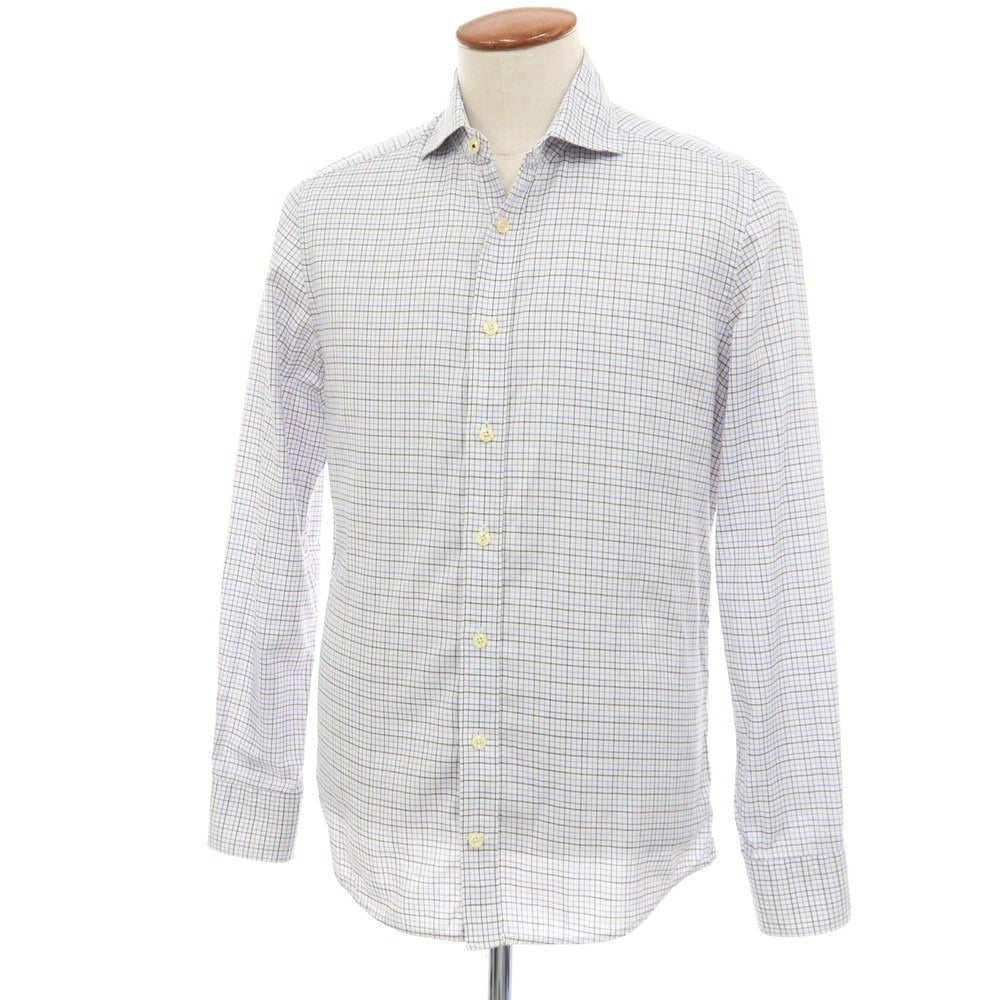 【中古】ハケットロンドン HACKETT LONDON コットン チェック ワイドカラー ドレスシャツ ホワイトxブルー【サイズM】【 状態ランクB 】【 メンズ 】