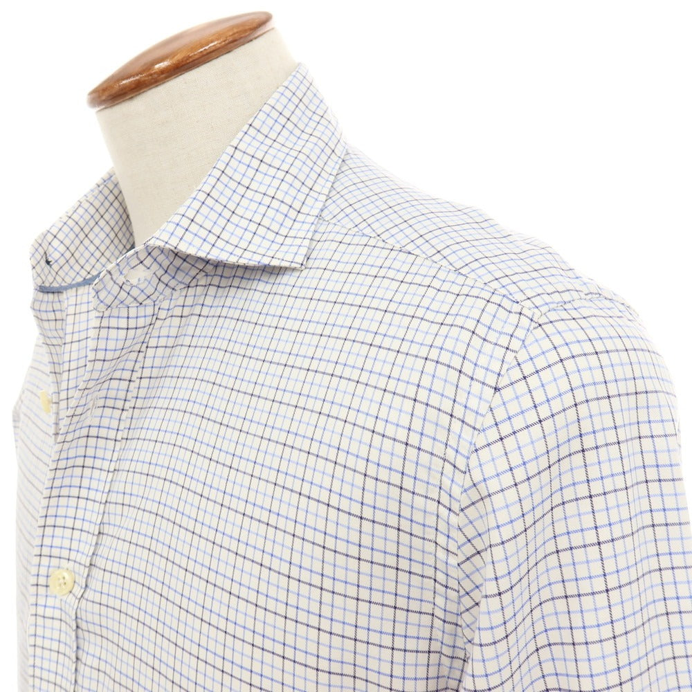 【中古】ハケットロンドン HACKETT LONDON コットン チェック ワイドカラー ドレスシャツ ホワイトxブルー【サイズM】【 状態ランクB 】【 メンズ 】