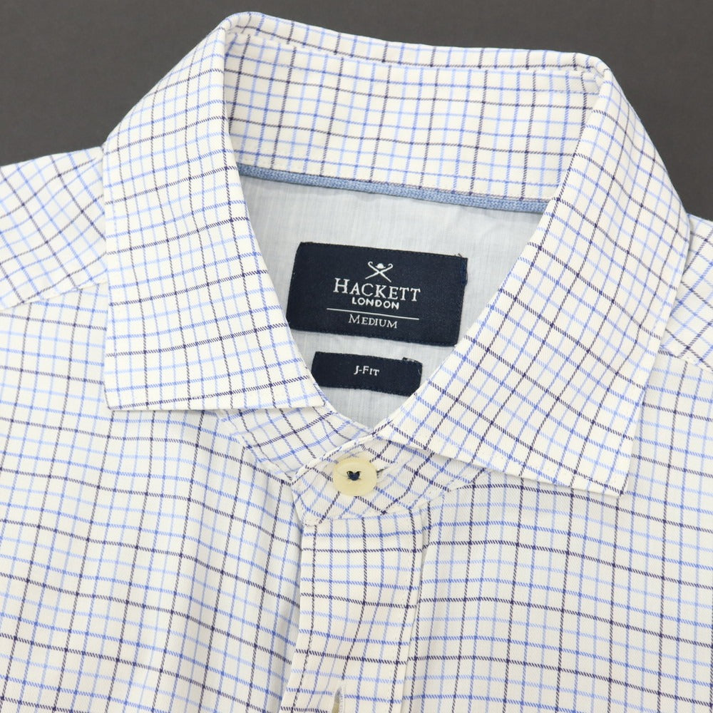 【中古】ハケットロンドン HACKETT LONDON コットン チェック ワイドカラー ドレスシャツ ホワイトxブルー【サイズM】【 状態ランクB 】【 メンズ 】