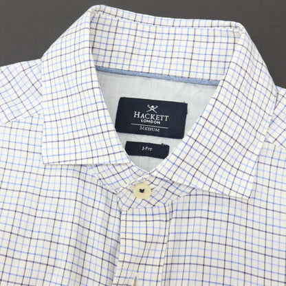 【中古】ハケットロンドン HACKETT LONDON コットン チェック ワイドカラー ドレスシャツ ホワイトxブルー【サイズM】【 状態ランクB 】【 メンズ 】