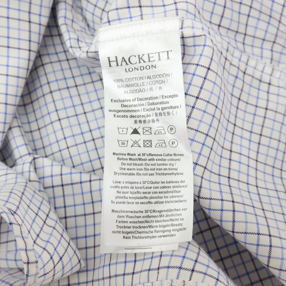 【中古】ハケットロンドン HACKETT LONDON コットン チェック ワイドカラー ドレスシャツ ホワイトxブルー【サイズM】【 状態ランクB 】【 メンズ 】