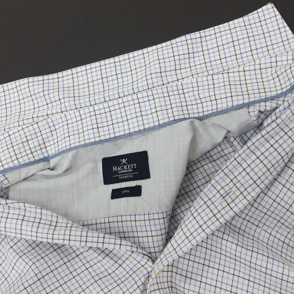 【中古】ハケットロンドン HACKETT LONDON コットン チェック ワイドカラー ドレスシャツ ホワイトxブルー【サイズM】【 状態ランクB 】【 メンズ 】