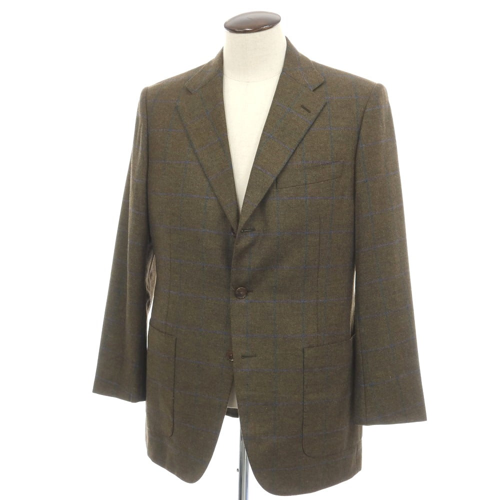 【中古】ベルベスト Belvest ウールカシミヤ ウィンドウペーンチェック 3B テーラードジャケット オリーブグリーンxブルー【サイズ50】【 状態ランクB 】【 メンズ 】