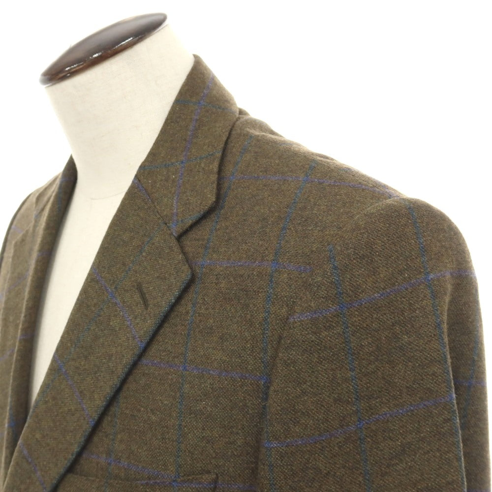 【中古】ベルベスト Belvest ウールカシミヤ ウィンドウペーンチェック 3B テーラードジャケット オリーブグリーンxブルー【サイズ50】【 状態ランクB 】【 メンズ 】