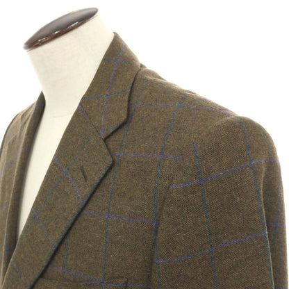 【中古】ベルベスト Belvest ウールカシミヤ ウィンドウペーンチェック 3B テーラードジャケット オリーブグリーンxブルー【サイズ50】【 状態ランクB 】【 メンズ 】