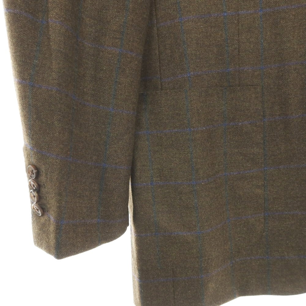 【中古】ベルベスト Belvest ウールカシミヤ ウィンドウペーンチェック 3B テーラードジャケット オリーブグリーンxブルー【サイズ50】【 状態ランクB 】【 メンズ 】