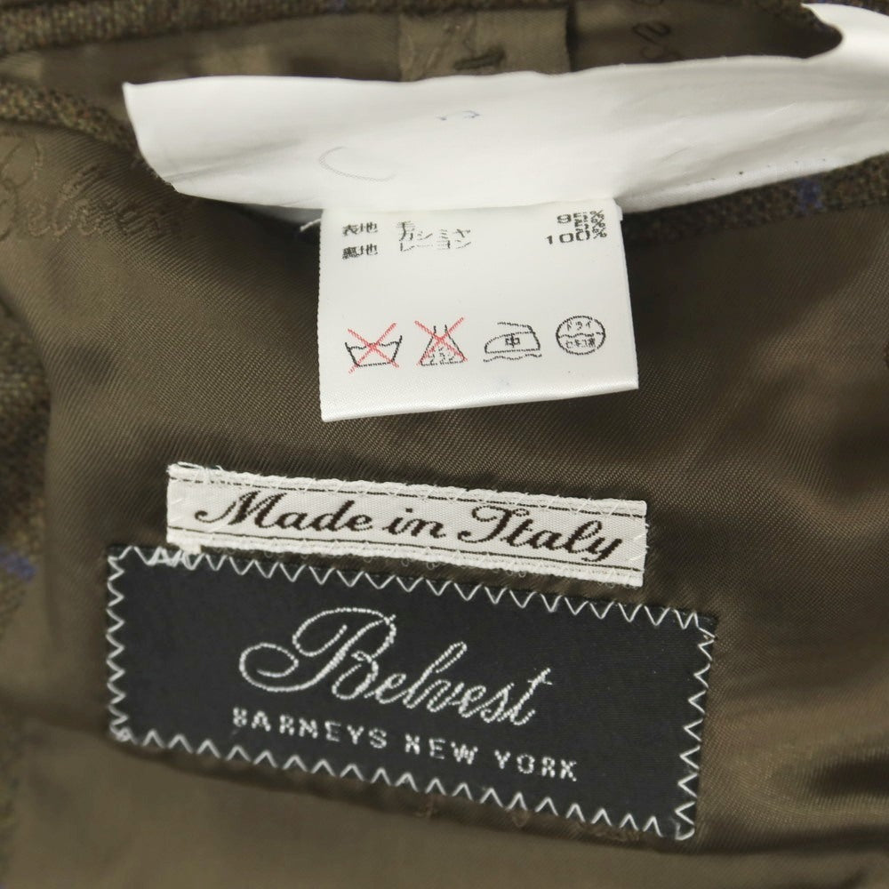 【中古】ベルベスト Belvest ウールカシミヤ ウィンドウペーンチェック 3B テーラードジャケット オリーブグリーンxブルー【サイズ50】【 状態ランクB 】【 メンズ 】